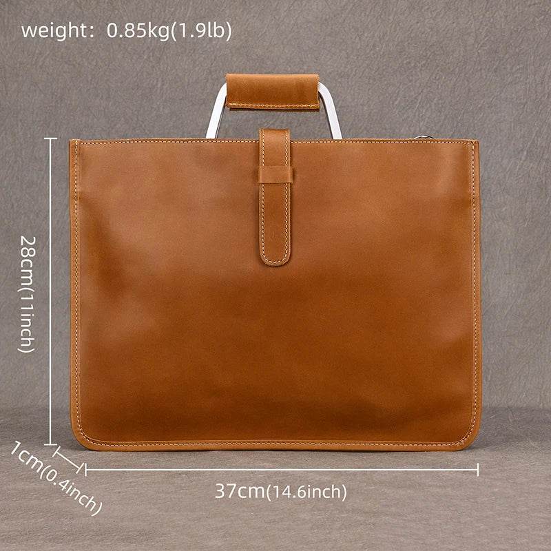 Vintage Style Men's Leather Briefcase Slim Working Tote Designer Bag - VacationGrabs