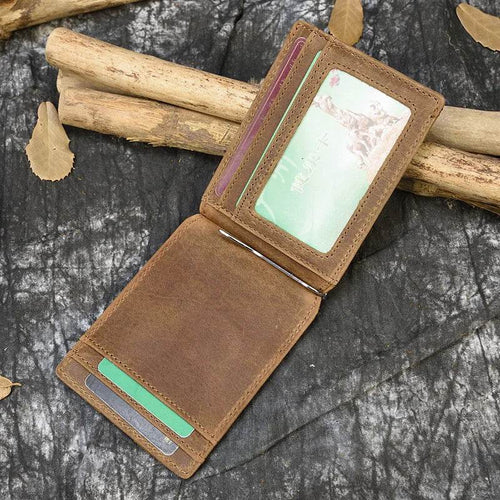 Men's Genuine Leather Clip Wallet Multi-Card Bifold Coin Wallet - VacationGrabs