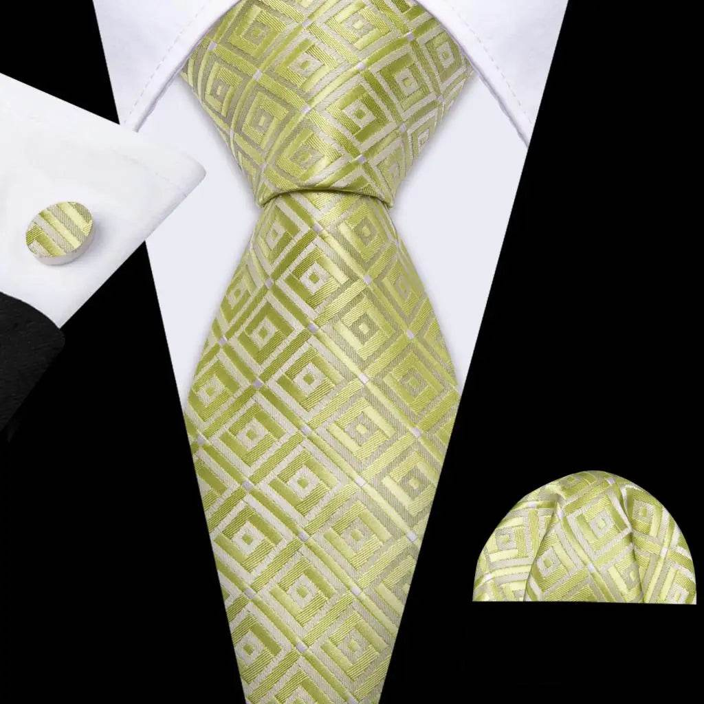 Gold & Beige Silk Tie Set for Men - VacationGrabs