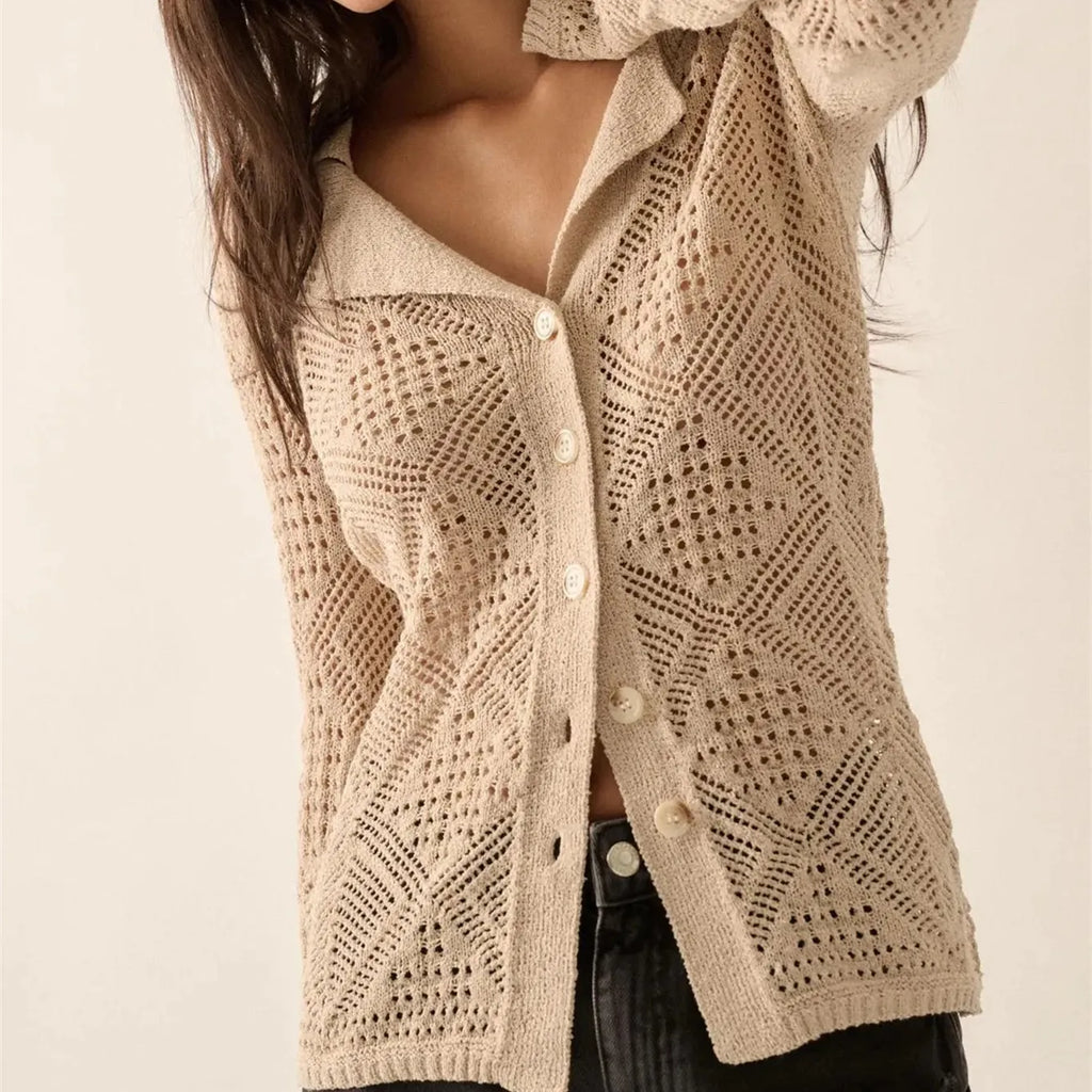 VacationGrabs Women Y2K Vintage Cardigan Knitted Hollow Out Sweater Tops Casual Fashion Top Casual Daily Wear Winter Fall Outerwear