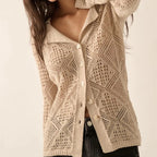 VacationGrabs Women Y2K Vintage Cardigan Knitted Hollow Out Sweater Tops Casual Fashion Top Casual Daily Wear Winter Fall Outerwear