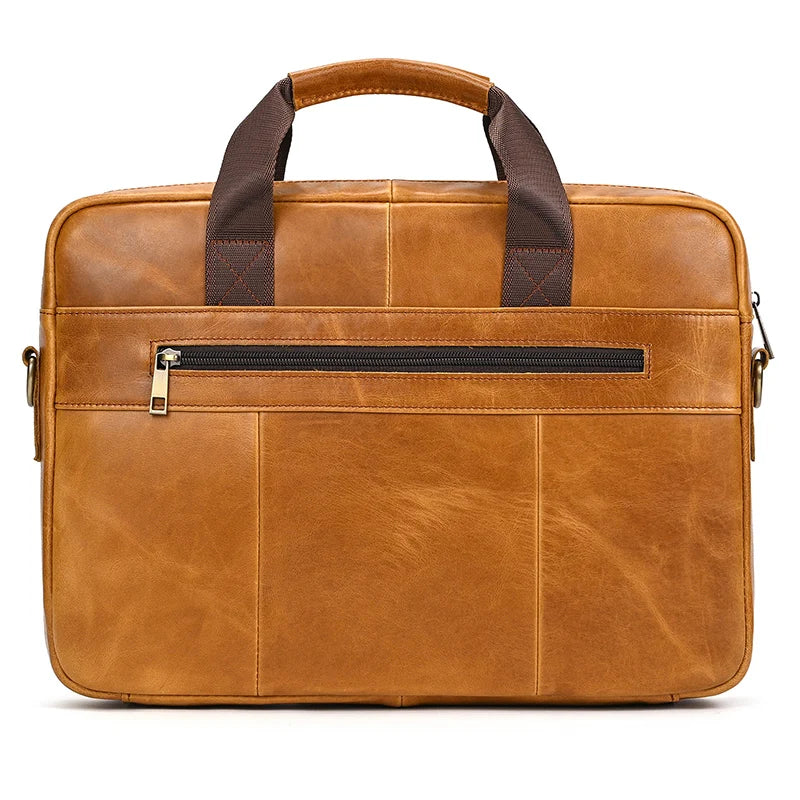 Maletín de cuero para hombre, bolso para portátil de 15,6", cuero de capa superior