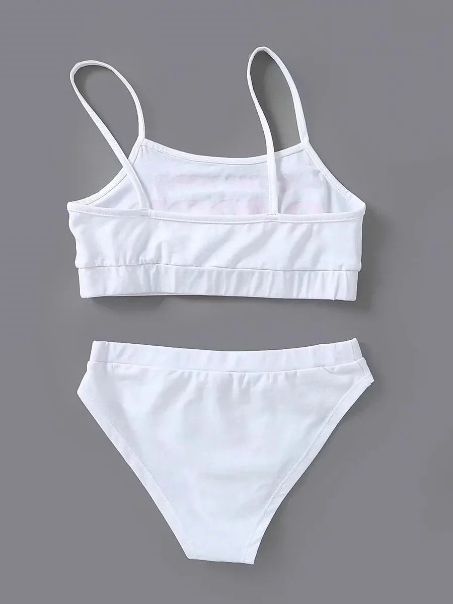 Two piece set Fashion COME HERE DADDY Letter Print Tank Top Sexy Sleeveless Summer Harajuku Kawaii Cropped Feminino Bikini 2023