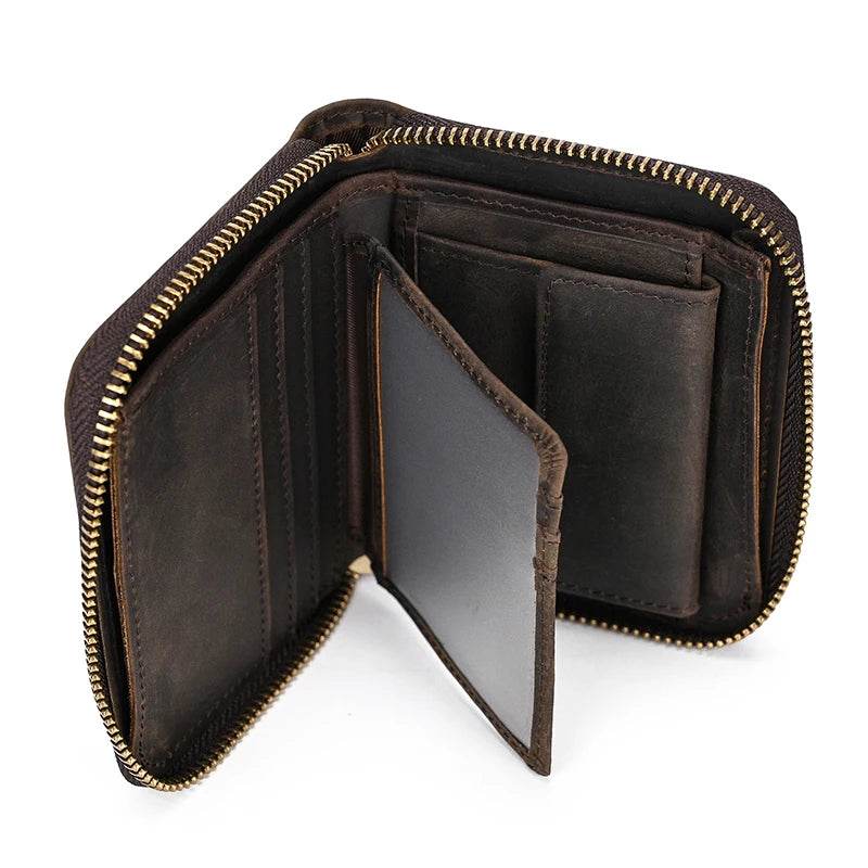 Crazy Horse Leather Wallet Men Women Coin Purse with Zipper - VacationGrabs