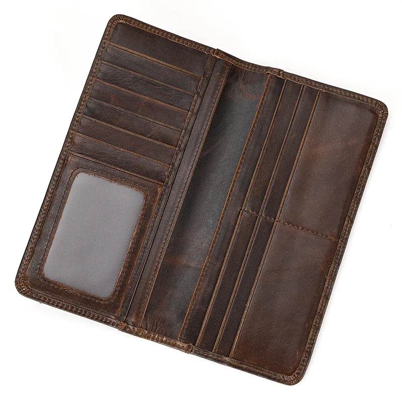 Casual Men’s Long Wallet with Mobile Phone Card Holder Natural Cow Skin - VacationGrabs