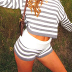 VacationGrabs Women Y2k Knit Mini Shorts Striped Foldover Low Waist Elastic Slim Fit Vintage Going Out Micro Bottom Streetwear