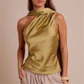 VacationGrabs Summer Satin Tank Top Fashion Solid Backless Sleeveless with Scarf Ribbon Tanks High-Street Party Vacation Women's Top
