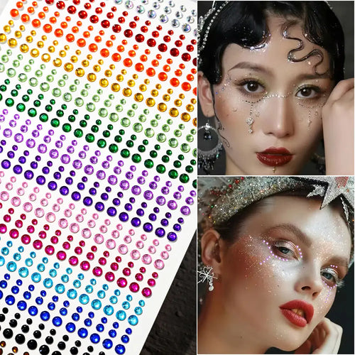 162/216/900pcs Eye&Face&Body Diamond Tattoos Stickers 3/4/5/6mm Colored Glitter Rhinestone Tattoo for Party Makeup Gem Accessory
