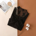 Floral Lace Layering Shirt Long Sleeve See Thru Mesh