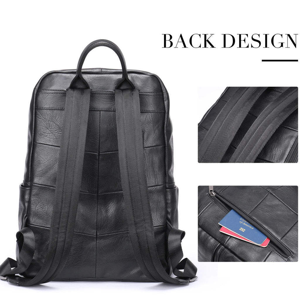 Black Leather Backpack for Men Casual Travel Daypack 14"
