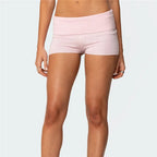 VacationGrabs Women Summer Knit Shorts Casual Solid Color Fold Over Elastic Waist Short Pants for Vacation Beach Club Streetwear