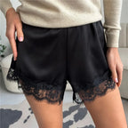 VacationGrabs Women Lace Satin Shorts Silk Y2k Elastic Waist Mini Shorts Coquette Aesthetic Boxer Slip Pettipants French Knickers