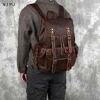 Men's Leather Travel Backpack, Cowhide with Laptop Sleeve