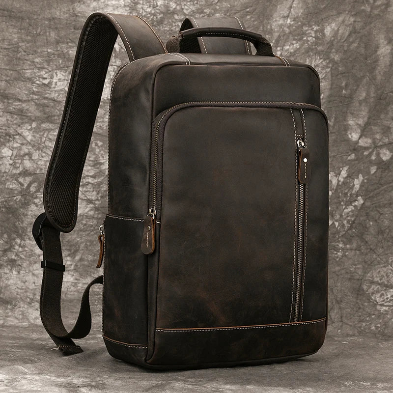 Men's Crazy Horse Leather Backpack 15.6" Laptop Daypack