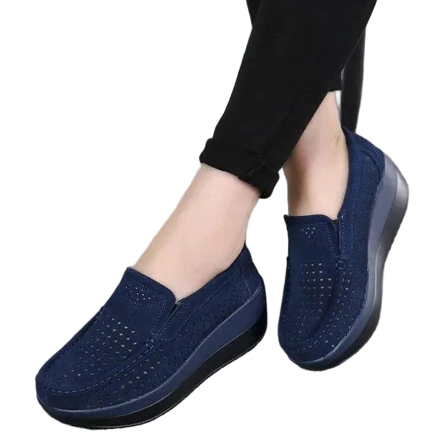 Platform Flat Loafers Suede Leather Moccasins - VacationGrabs