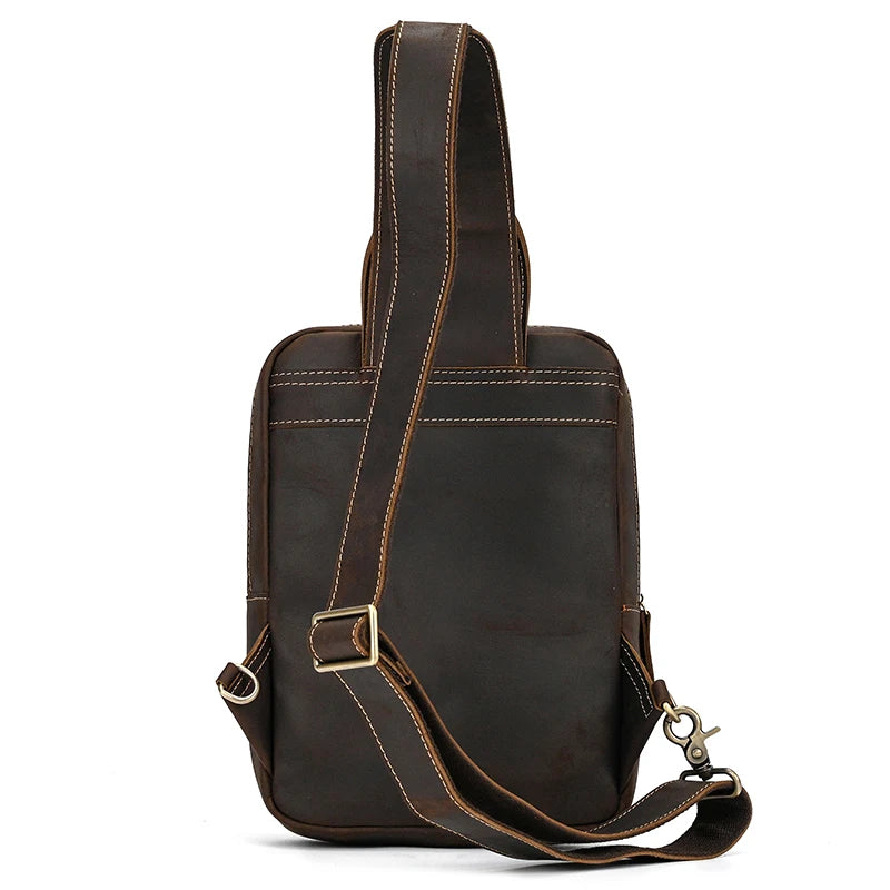 Large Capacity Genuine Leather Sling Bag – Vintage Men's Chest Pack