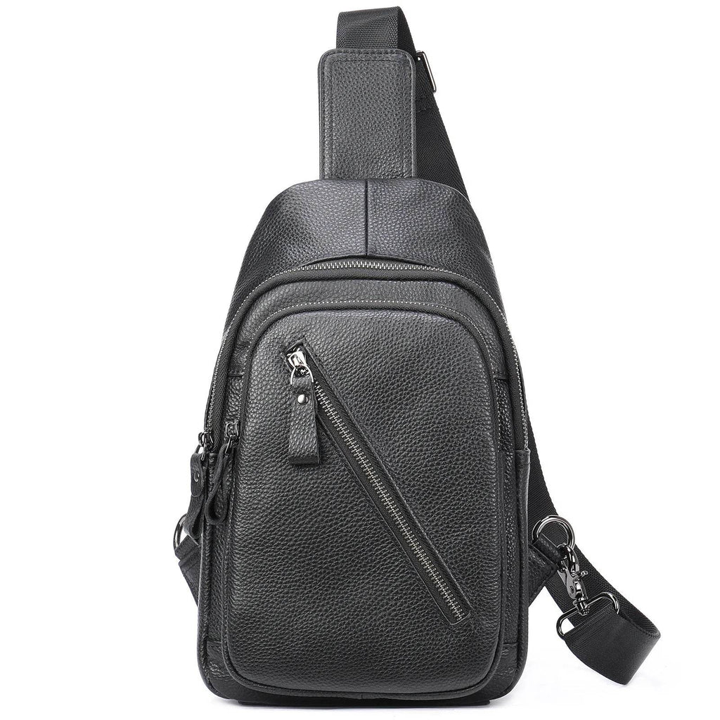 Man's Sling Bag Genuine Leather Chest Bag Crossbody for Gym - VacationGrabs