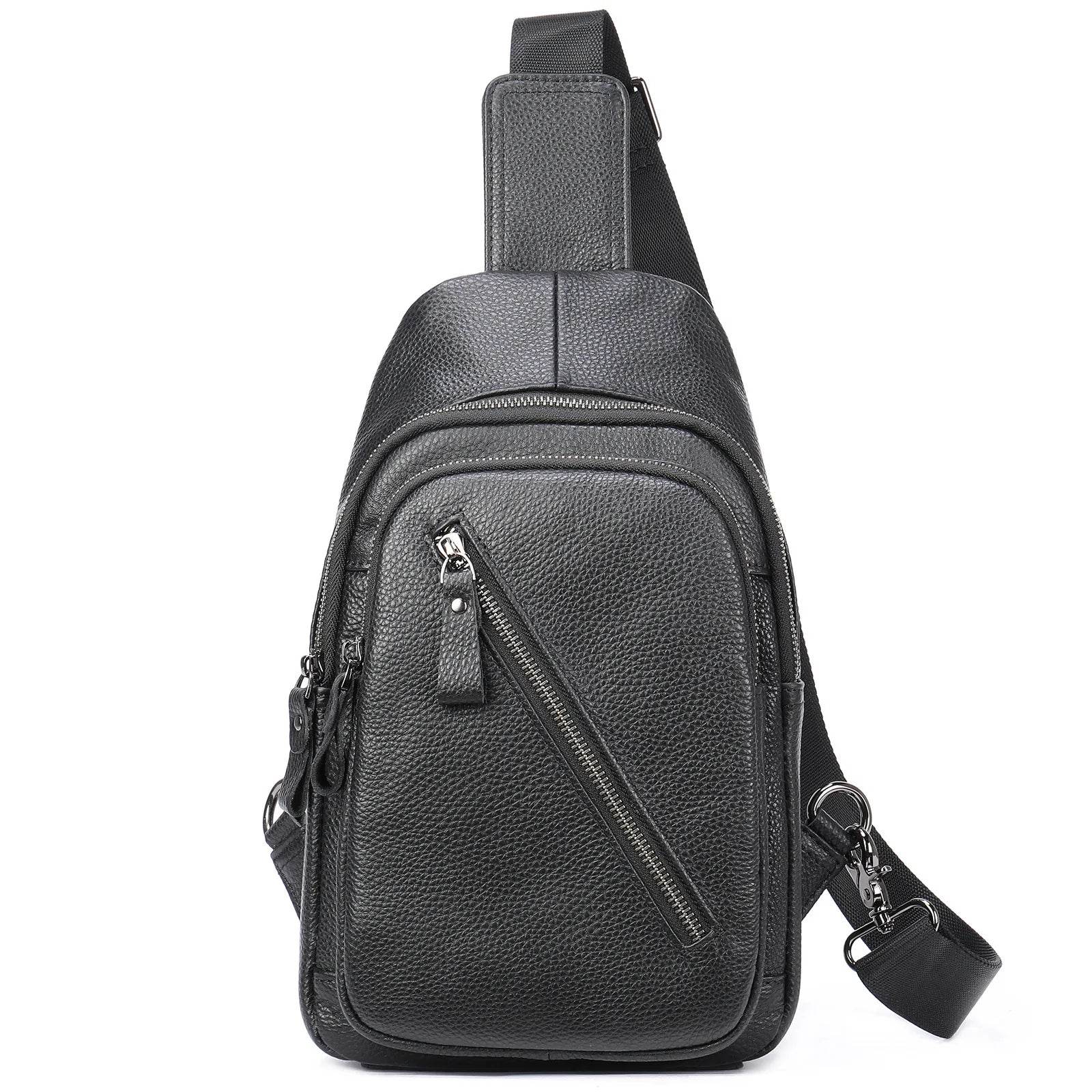 Man's Sling Bag Genuine Leather Chest Bag Crossbody for Gym - VacationGrabs