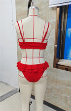 VacationGrabs Women's Summer Bikini Set Fashionable Ruffle Spaghetti Strap Bra with Tiered Thong 2Pcs Bathing Suit