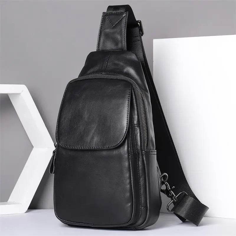 Casual Men Bags Leather Chest Bag Crossbody Cowhide Shoulder - VacationGrabs