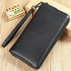 Men's First Layer Cowhide Clutch Bag Leather Multi-Functional Long Purse - VacationGrabs
