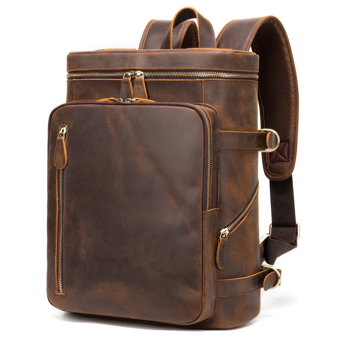 Frenzy Horsehide Men's Double-Shoulder Backpack, Cowhide Outdoor Travel Backpack, Men's Genuine Leather Double-Shoulder Bag