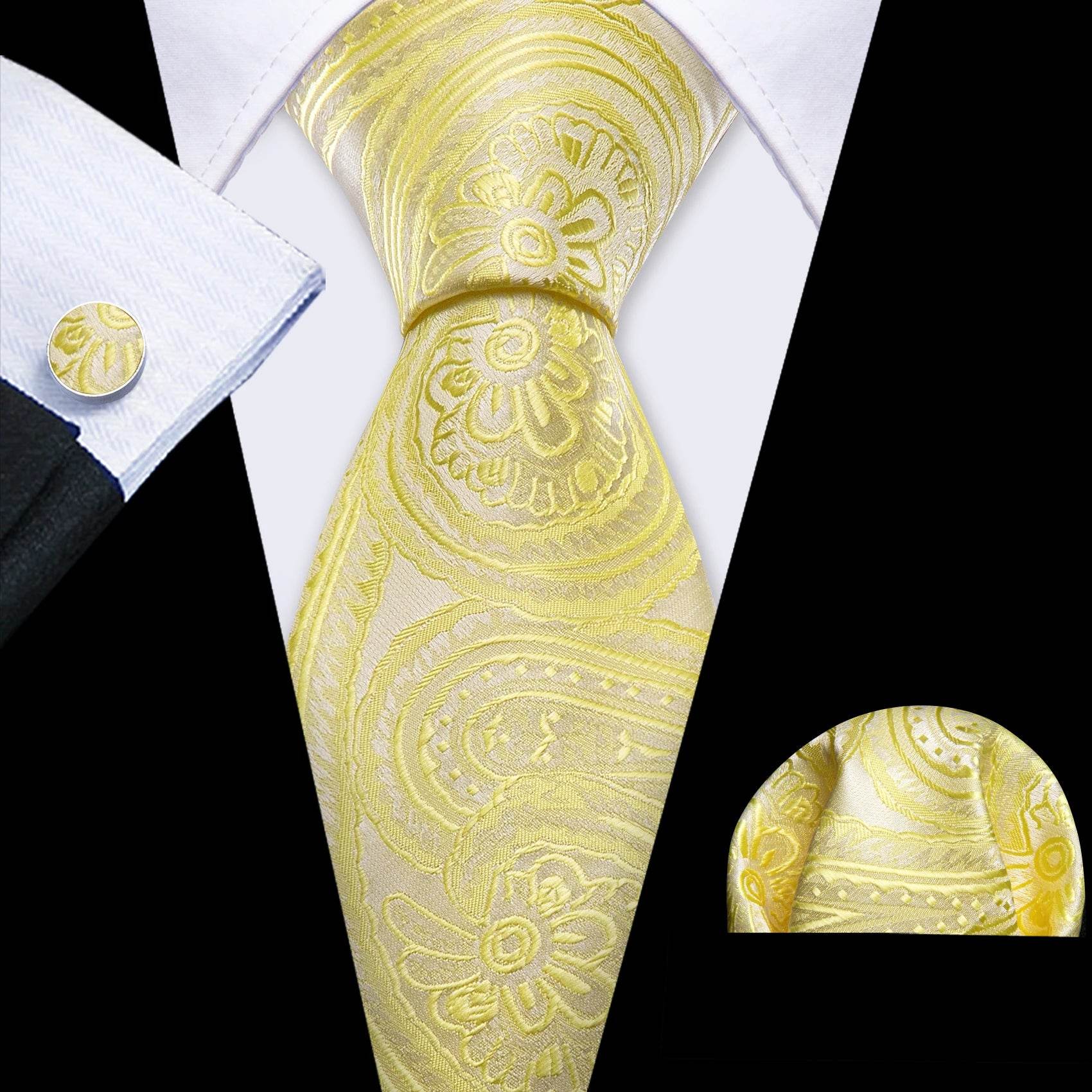 Gold & Beige Silk Tie Set for Men - VacationGrabs