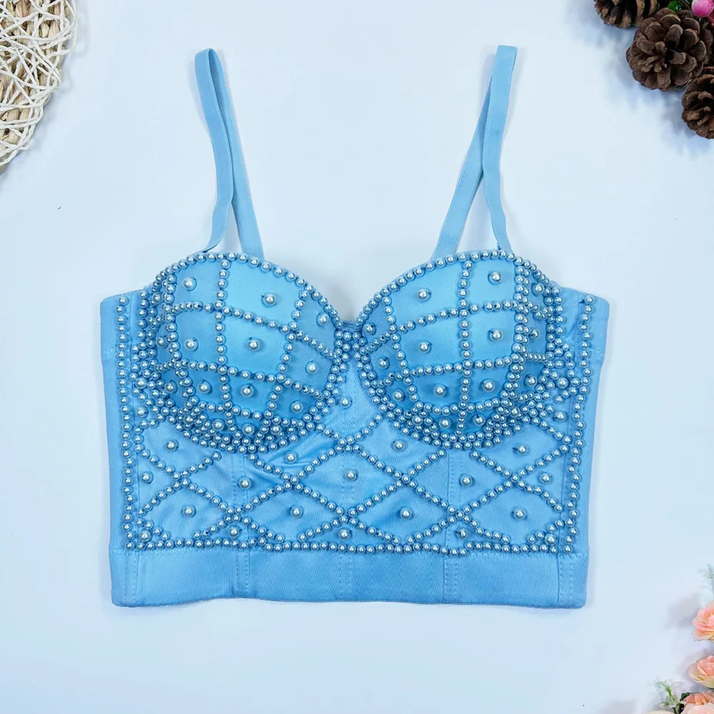 Women's Pearl Embellished Crop Top for Trendy Style