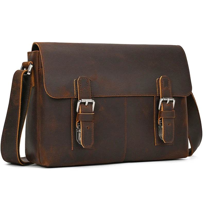 Vintage Crazy Horse Leather Men's Briefcase Laptop Messenger Bag - VacationGrabs