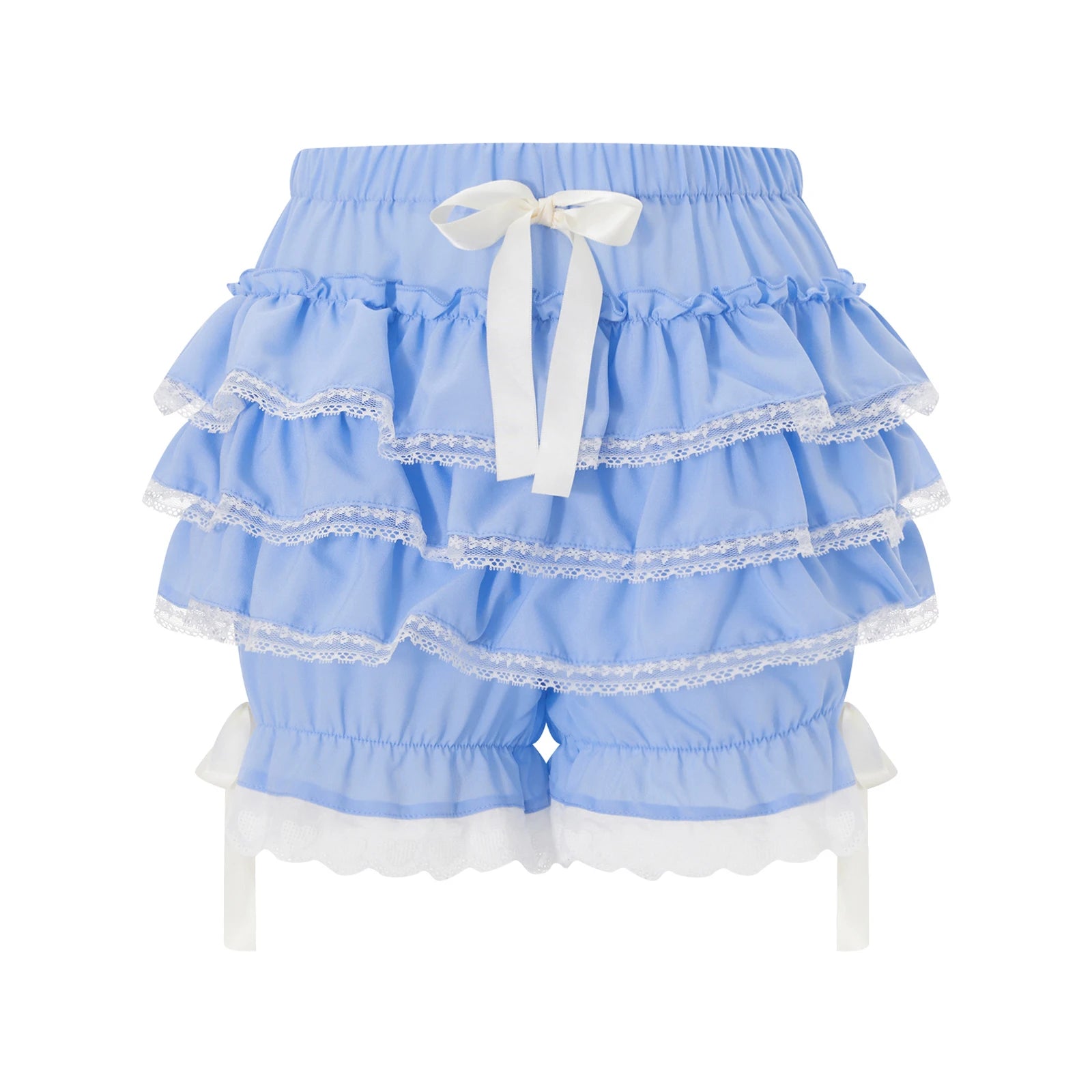 VacationGrabs Fairycore Heart Eyelet Lace Ruffle Shorts Women Multi Tier Frill Bow Decor Elastic Waist Harajuku Girls Daily Bloomers