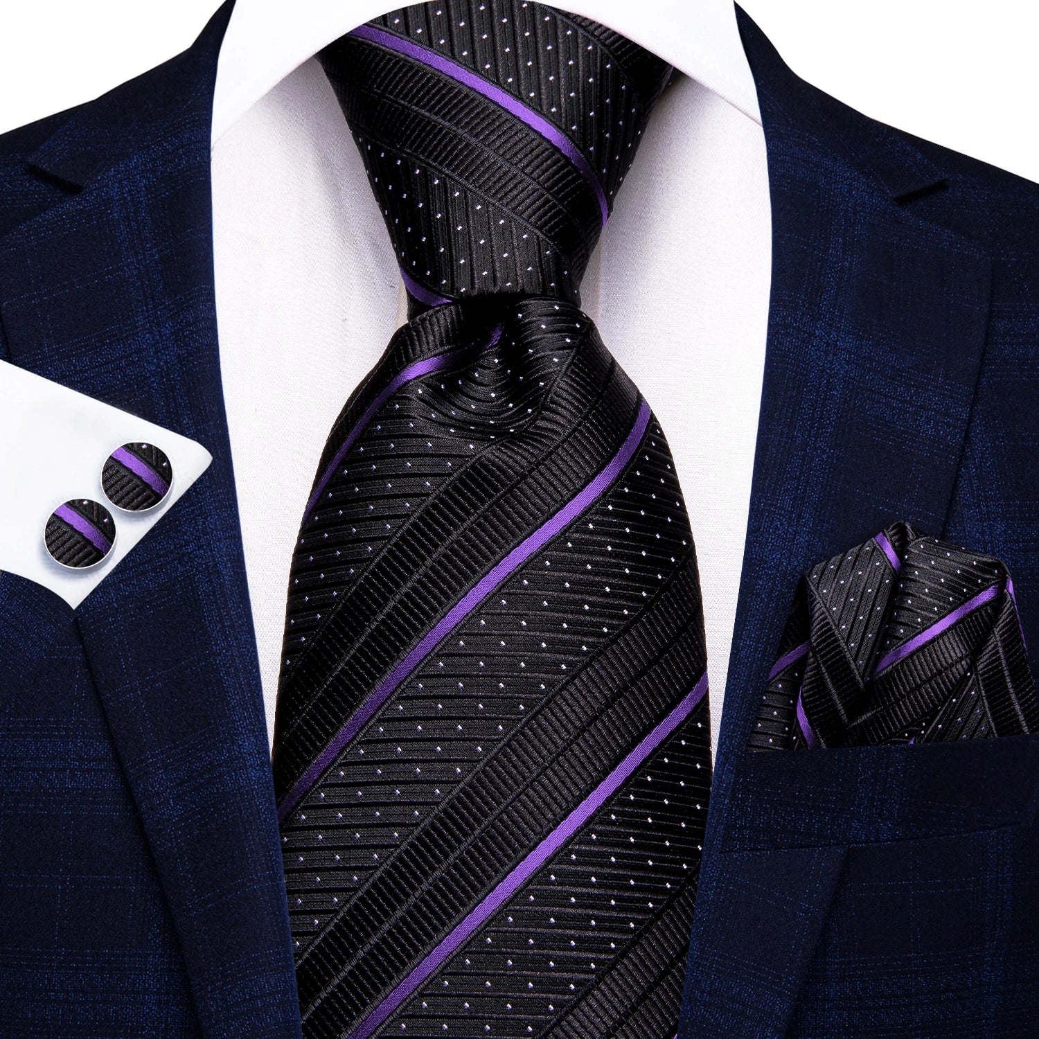 Black and purple striped mens tie, perfect for formal occasions, how to tie mens tie