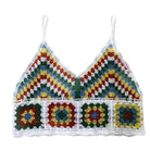 Womens Summer Crochet Knit Crop Top Embroidered Color Block - VacationGrabs