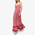 Summer Women's Long Beach Dress Sleeveless Spaghetti Strap Checkerboard Print Flowy Dress Midi Slip Dress for Holiday Beach