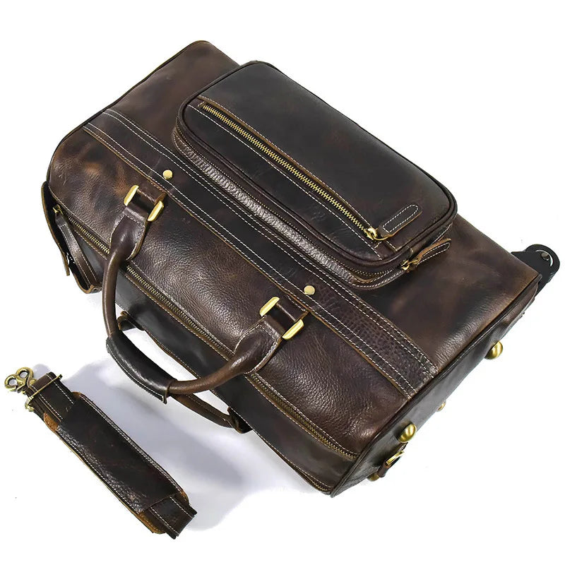 Rolling Genuine leather hand luggage travel bag with wheels