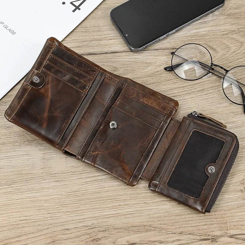 Vintage Leather Short Wallet with Coin Purse for Men RFID - VacationGrabs