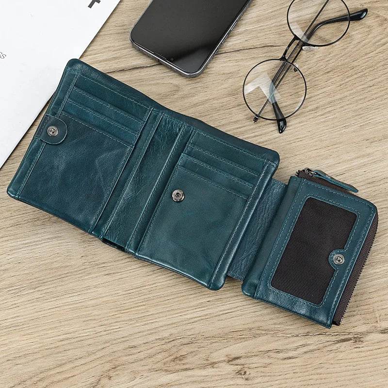Genuine Leather Short Wallet for Men Bifold Coin Holder Card Purse - VacationGrabs