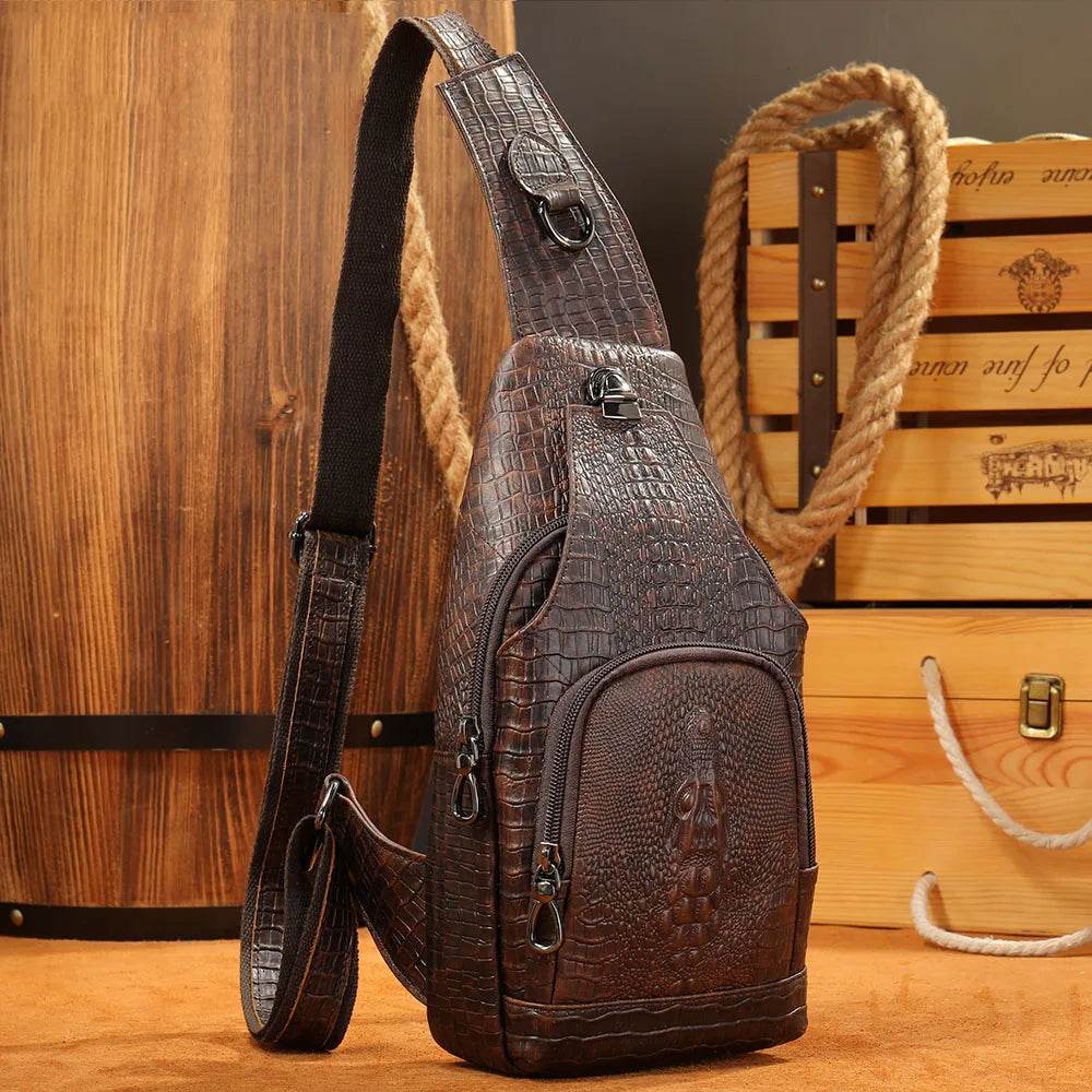 Luxury Men’s Leather Chest Bag Real Cowhide Crossbody Bag - VacationGrabs
