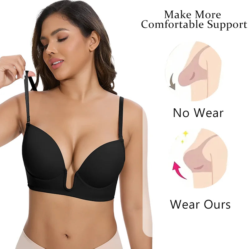 Deep V Push-Up Bralette – Backless Invisible Lingerie