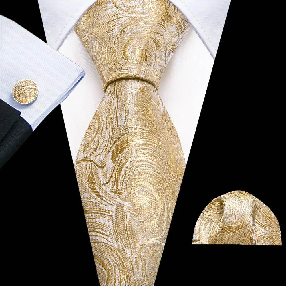 Gold & Beige Silk Tie Set for Men - VacationGrabs
