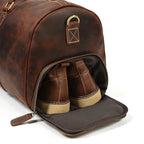 Vintage Leather Travel Duffle Bag With Shoe Pocket Weekend Bag - VacationGrabs