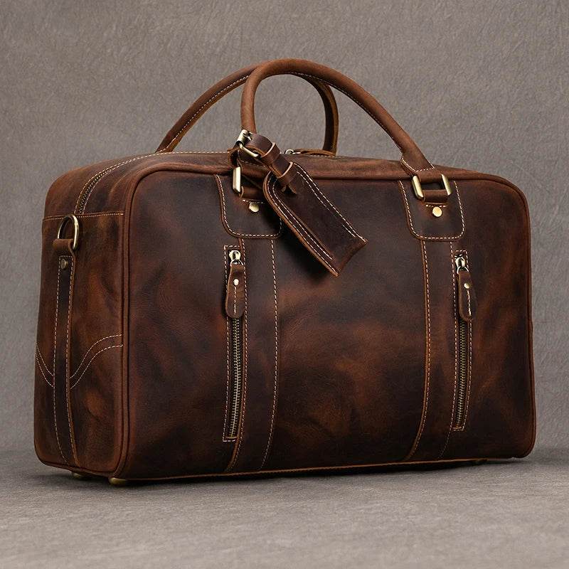 Designer Genuine Leather Travel Bag Cowhide Weekend Duffle Bag - VacationGrabs