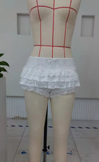 Women Bloomers Shorts Casual Summer Lace Patchwork Layered Ruffles Short Pants for Vacation Beach Club Y2K Streetwear
