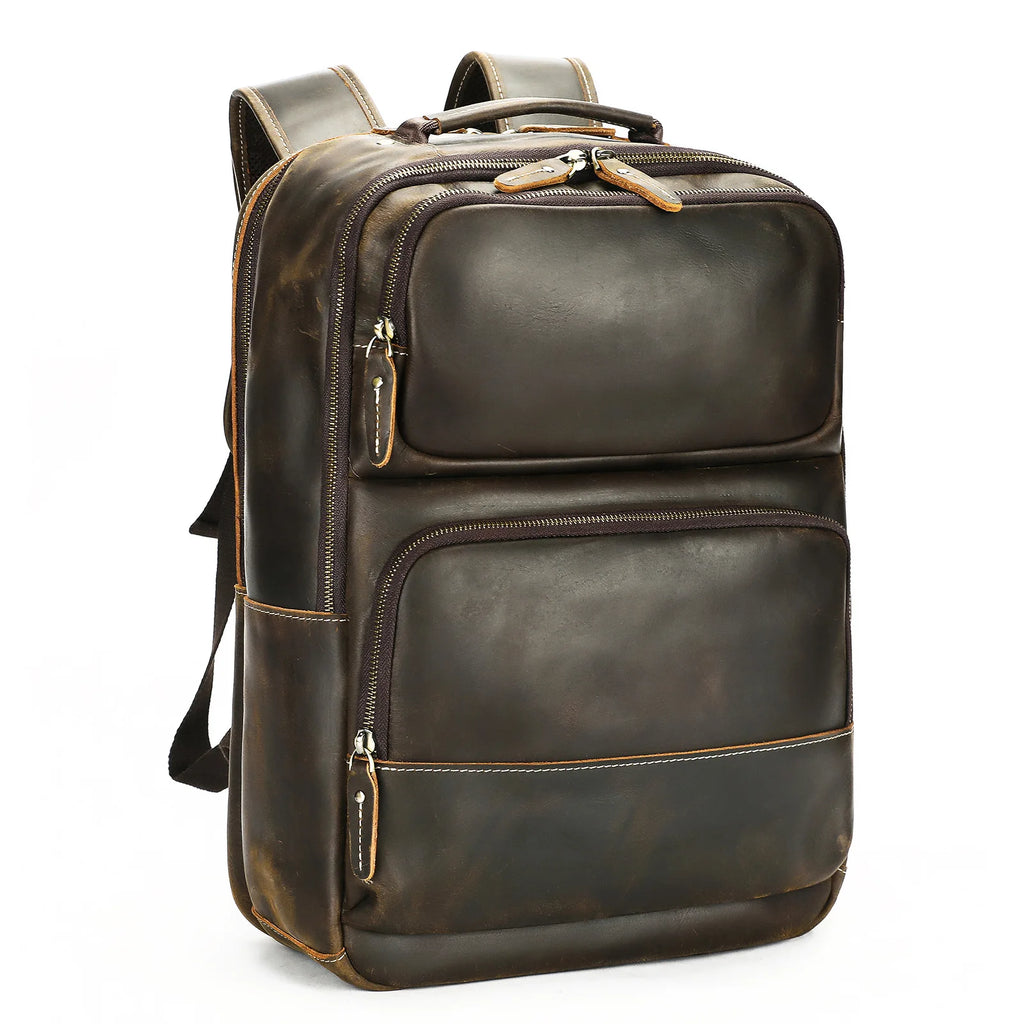 Retro Genuine Leather Double-Shoulder Backpack - European Retro Style