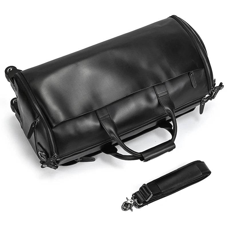 Large Capacity Leather Trolley Bag – Rolling Business Handbag - VacationGrabs