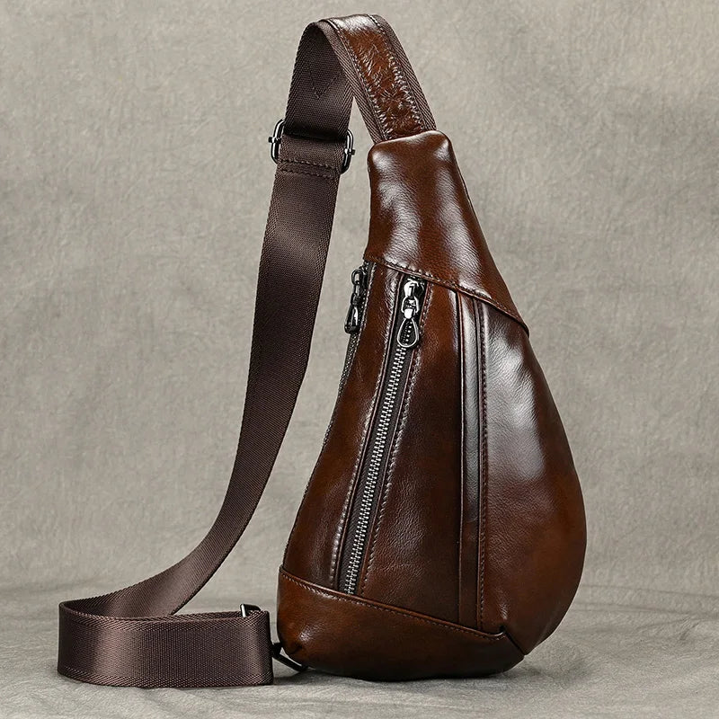 Chest Pack Casual Chest Bag Men Leather Chest Packs Mini Sling Bag Of Male Genuine Leather Crossbody Bag Single Shoulder Men Bag