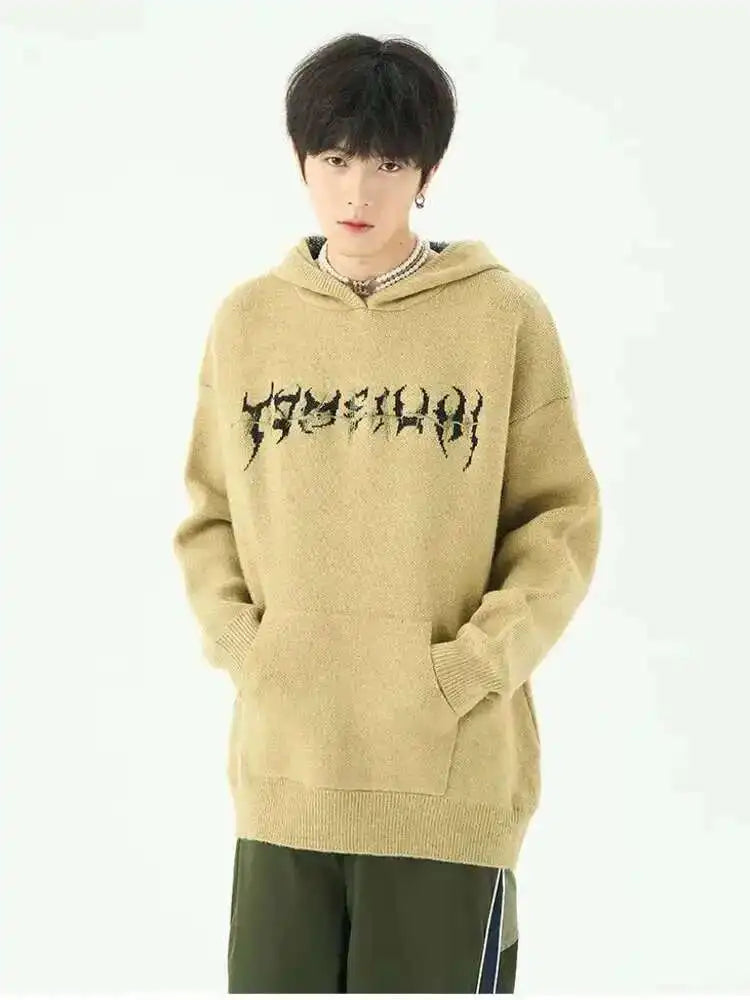 Men's Retro Knit Hooded Sweatshirt with Centipede Print