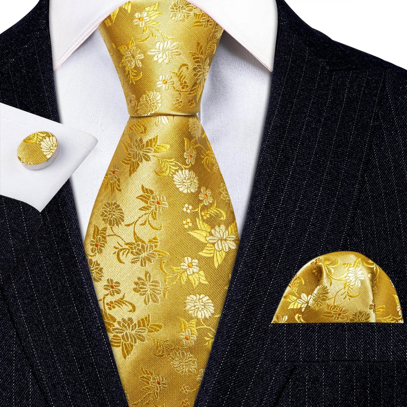 Floral Jacquard Silk Tie Set for Men - VacationGrabs