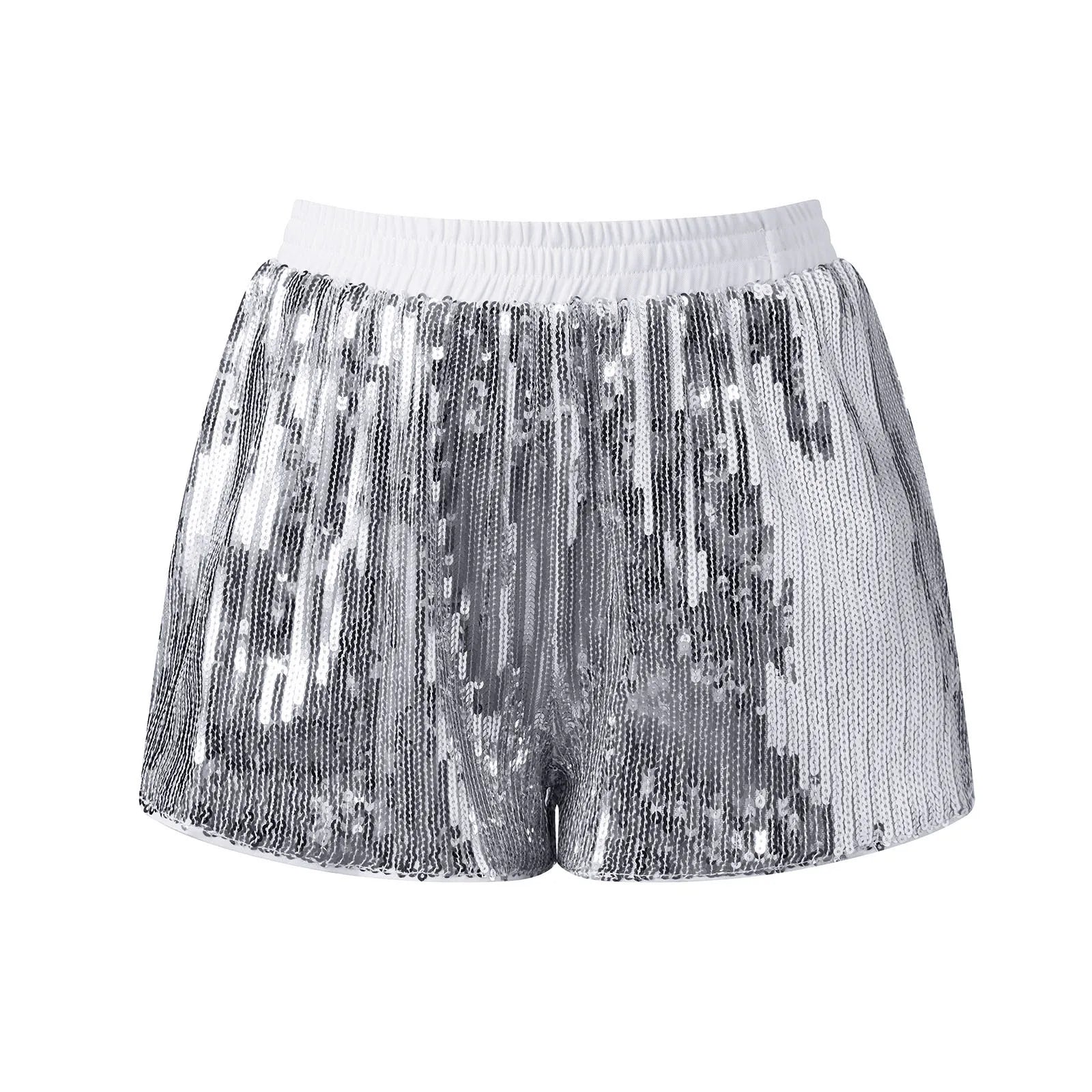 VacationGrabs Y2K Sparkle Sequined Shorts Elastic Waist Loose Fit Glitter Hot Pants Women Nightclub Rave Festival Party Casual Bottoms