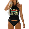 Women's Bathing Suit Drawstring Side Halter Neck Tankini - VacationGrabs