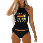 Women's Bathing Suit Drawstring Side Halter Neck Tankini - VacationGrabs